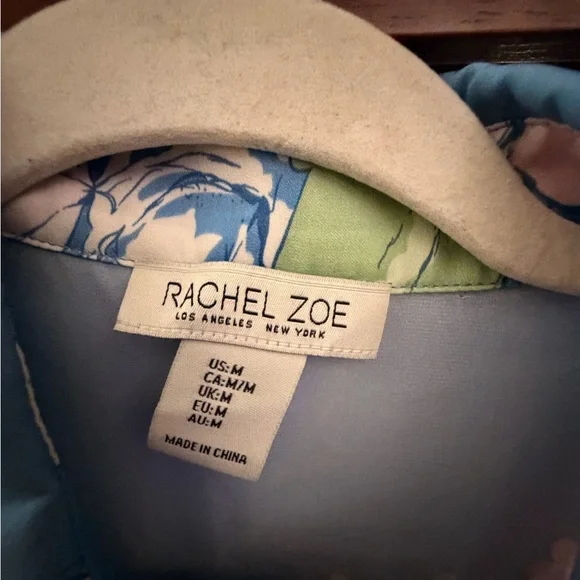 Rachel Zoe Sky Blue Floral Button-Down Shirt with Pink Roses - Picture 5 of 8